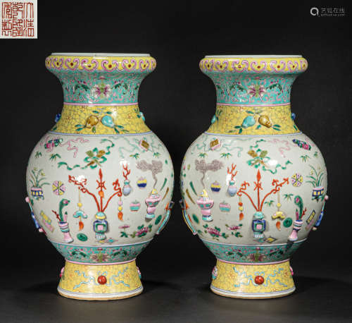 A PAIR OF CHINESE PASTEL VASES, QING DYNASTY