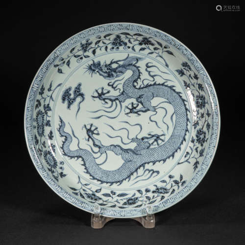 CHINESE BLUE AND WHITE PLATE, YUAN DYNASTY