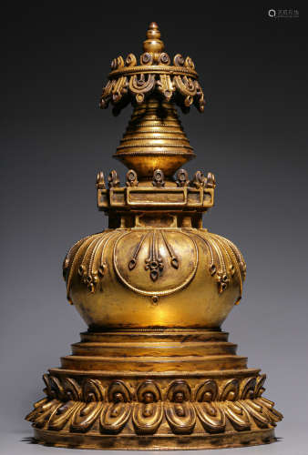 CHINESE GILT BRONZE PAGODA, MING DYNASTY