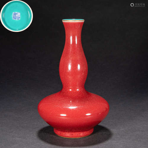 CHINESE RED GLAZE VASE, QING DYNASTY