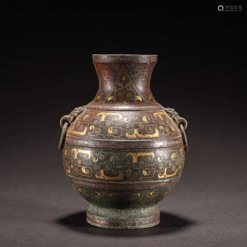 CHINESE AMPHORA INLAID WITH GOLD, HAN DYNASTY