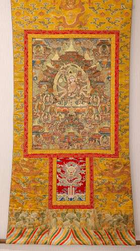 CHINESE COWHIDE THANGKA, QING DYNASTY