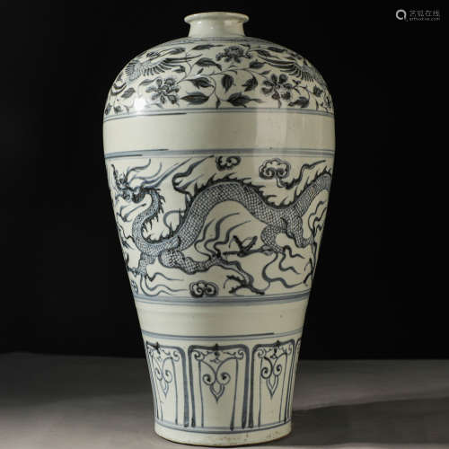 CHINESE BLUE AND WHITE PLUM VASE, YUAN DYNASTY