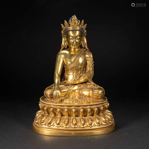 CHINESE GILT BRONZE BUDDHA STATUE, QING DYNASTY