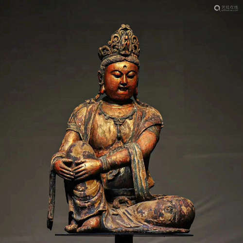 CHINESE NANMU LACQUER GOLD BUDDHA STATUE, MING DYNASTY