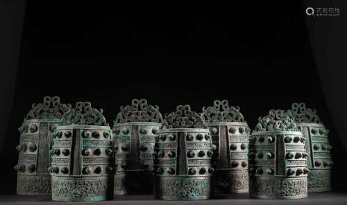 A SET OF CHINESE BRASS CHIME BELLS