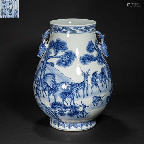 CHINESE BLUE AND WHITE DEER HEAD, QING DYNASTY