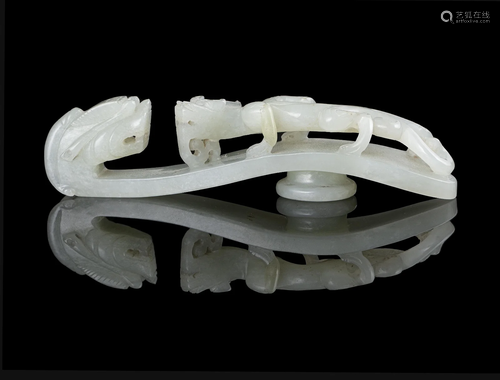 A WHITE JADE CHI DRAGON BELT BUCKLE CHINA, QING DYNASTY, 19T...