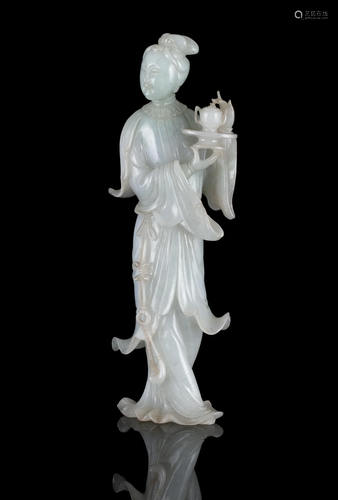 A FINE JADEITE JADE CARVING OF A STANDING MEIREN CHINA, CIRC...