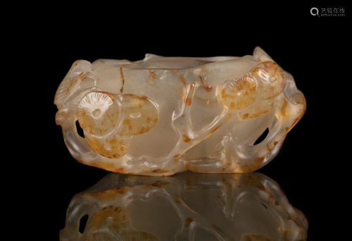 A RUSSET AGATE ‘PINE’ BRUSH WASHER CHINA, LATE QING DYNASTY,...