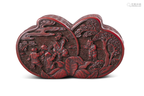 A DOUBLE-PEACH-SHAPED CINNABAR LACQUER BOX AND COVER CHINA, ...