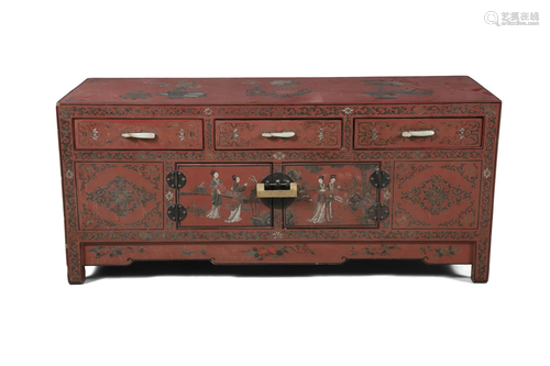 A RED LACQUER BUFFET OR CREDENZA CHINA, LATE QING DYNASTY, L...