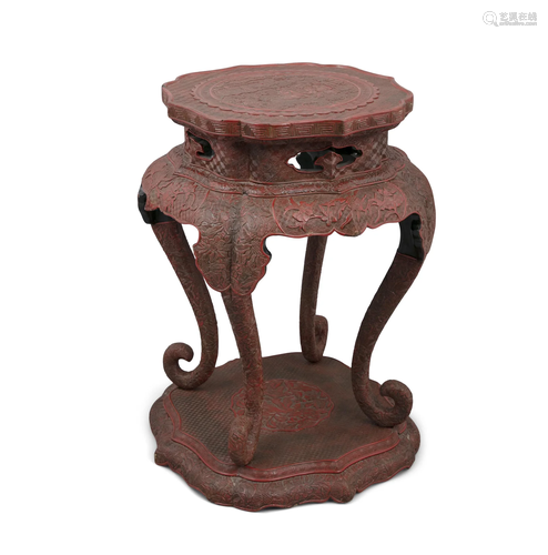 A MALLOW-SHAPED CINNABAR LACQUER FOUR-LEGGED INCENSE-BURNER ...