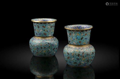 A PAIR OF ‘FLOWER SPRAY’ CLOISONNE WINE CUPS AND A WARMERS Q...