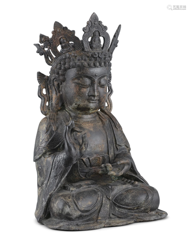 A LARGE PARCEL GILT BRONZE SCULPTURE OF BUDDHA MAITREYA CHIN...