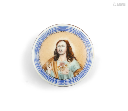 A CANTON ENAMEL ON COPPER ‘CHRIST’ PILL BOX CHINA, CIRCA 190...