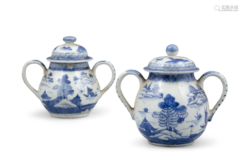 A PAIR OF ‘RIVER AND ROCKY LANDSCAPE’ BLEU DE HUE PORCELAIN ...