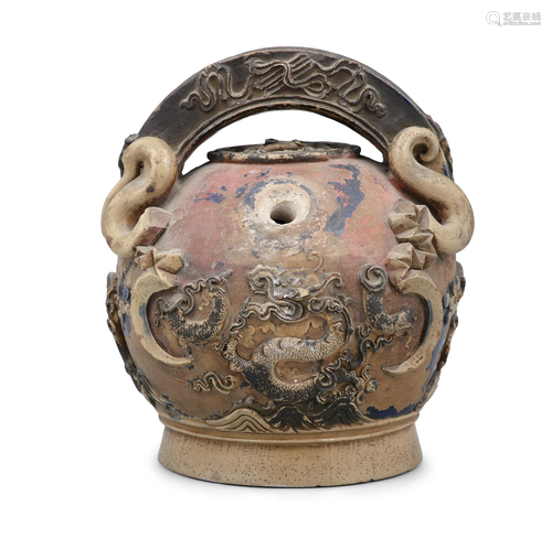 A MASSIVE, ENAMELLED AND RELIEF DECORATED CERAMIC ‘RỒNG AND ...