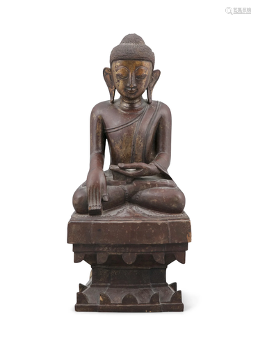 A PARCEL GILT-LACQUERED WOODEN BUDDHA CALLING THE EARTH TO W...