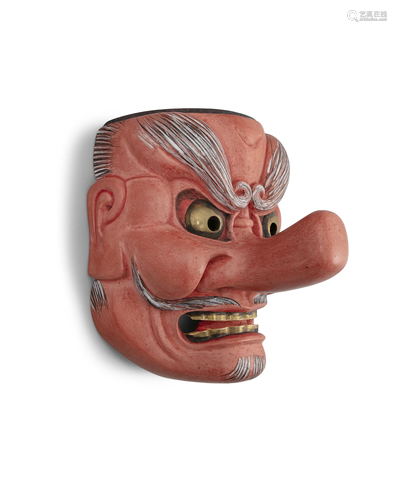 A KYOGEN THEATER MASK OF AN ANGRY TENGU 天狗 Japan, Showa pe...