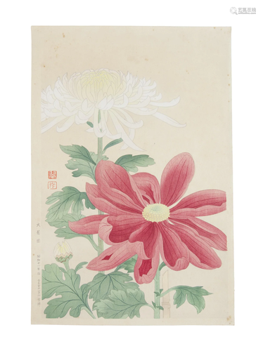 Fukuda Suiko (JAPAN, 1895-1973) Flowers Ōban tata-e woodbloc...