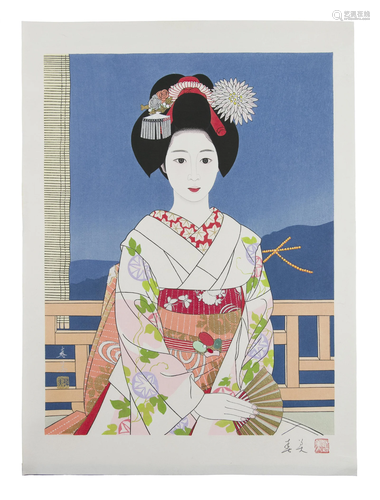 Tateishi Harumi立石春美 (JAPAN, 1906-1994) Maiko and Mount D...