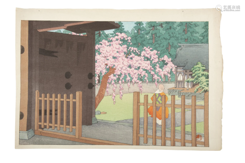JAPANESE SCHOOL (Japan, Mid 20th century) Monk Entering a Co...