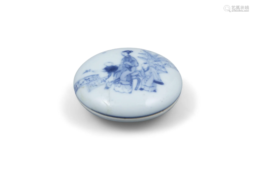 A BLUE AND WHITE PORCELAIN ‘LADY AND BOY’ SEAL PASTE BOX AND...