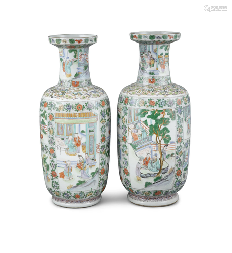 A PAIR OF CHINESES FAMILLE VERTE 'ROULEAU' VASES, ...