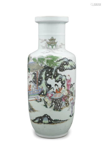 A LARGE FAMILLE ROSE PALETTE ‘LADIES PLAYING WEIQI’ PORCELAI...