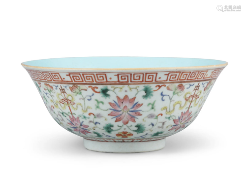 A FAMILLE ROSE PALETTE ‘LOTUS’ PORCELAIN BOWL APOCRYPHAL MAR...