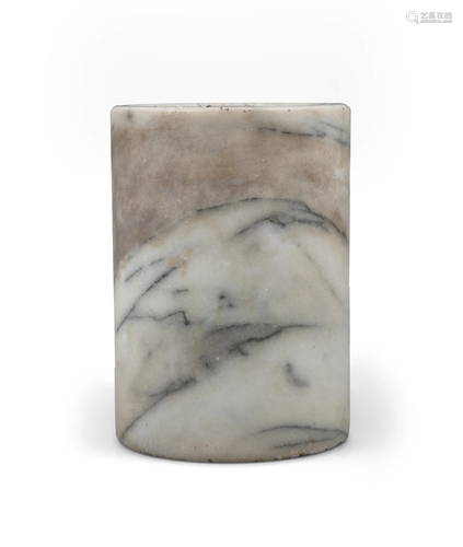 A POSSIBLY DALI MARBLE BRUSHPOT, BITONG CHINA, POSSIBLY LATE...