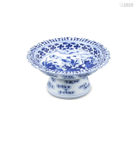 AN ‘EIGHT DAOIST IMMORTALS’ BLUE AND WHITE PORCELAIN OFFERIN...