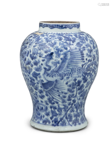 A LARGE ‘PHOENIX’ BLUE AND WHITE PORCELAIN JAR CHINA, QING D...