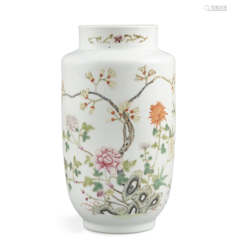 *A LARGE FAMILLE ROSE PORCELAIN ‘BIRD AND FLOWER’ BALUSTER V...