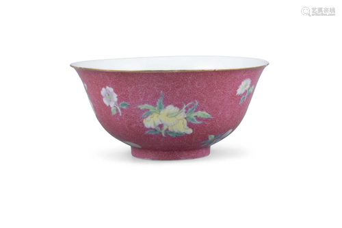 A PINK ENAMELED SGRAFFIATO FAMILLE ROSE ‘FLOWER’ PORCELAIN B...