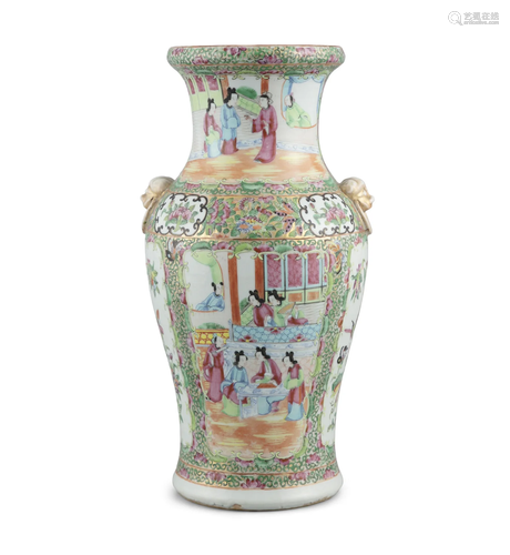 A FINELY PAINTED CANTON PORCELAIN PHOENIX TAIL VASE, FENGWEI...