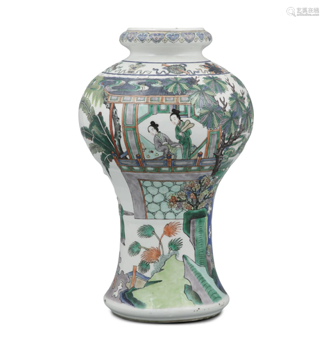 A FAMILLE VERTE ‘DAOIST IMMORTALS’ PORCELAIN ‘PLUM’ VASE, ME...