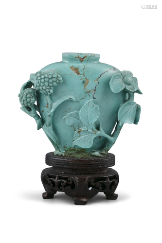 A TURQUOISE MATRIX ‘PLUM AND MILLET’ SNUFF BOTTLE CHINA, LAT...