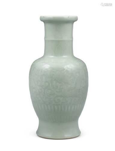 A CELADON GLAZED PORCELAIN BALUSTER VASE CHINA, MODERN It ha...