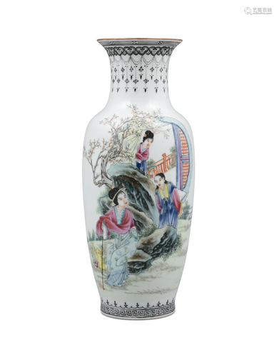 A THINLY POTTED FAMILLE ROSE PALETTE PORCELAIN ROULEAU VASE,...