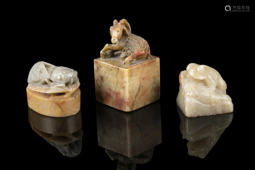 A GROUP OF THREE (3) SHOUSHAN STONE SEALS CHINA, LATE QING D...