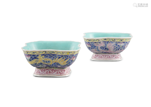 A NEAR PAIR OF ‘DRAGON AND PHOENIX’ FAMILLE ROSE PORCELAIN O...