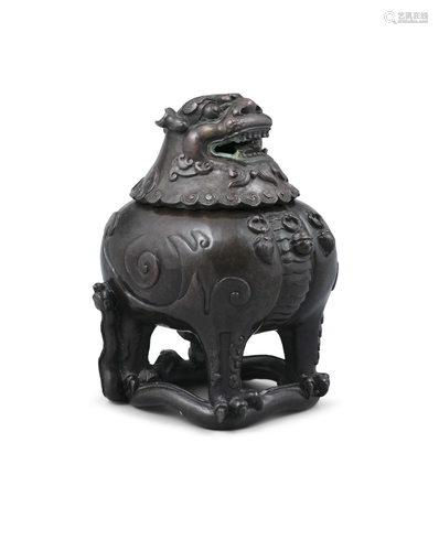 A DARK PATINA BRONZE ‘LUDUAN’ INCENSE BURNER AND COVER APOCR...