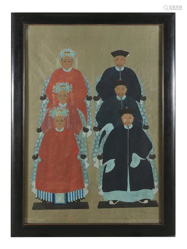 A LARGE AND DECORATIVE PORTRAIT OF ANCESTORS CHINA, 20TH CEN...