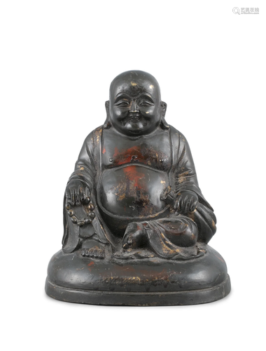 A BRONZE FIGURE OF A SEATED BUDAI WITH A ROSARY China All co...