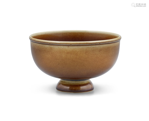 A LIGHT-BROWN GLAZED PORCELAIN BOWL OR COVER CHINA The base ...