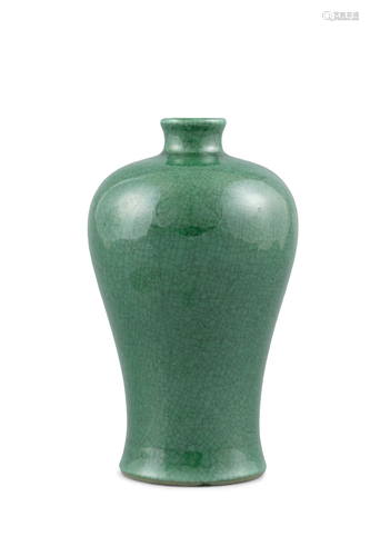 *AN APPLE-GREEN CRACKLE GLAZED PORCELAIN PLUM VASE, MEIPING ...