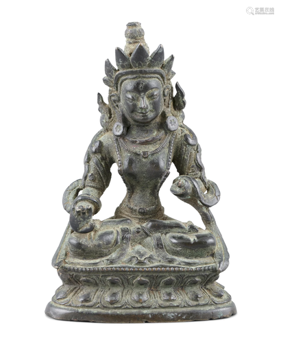 A SMALL BRONZE FIGURE OF THE BUDDHA AMITĀYUS ALSO KNOWN AS A...