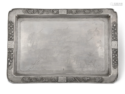 A SILVER ‘DEER’ OPIUM TRAY VIETNAM / INDOCHINA, CIRCA 1900-1...